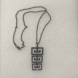 Black Oxidized Sterling Silver Greek Style Geometric Pendant Necklace